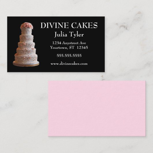 Trouwtaart en roze rozen bakker taart winkel visitekaartje (Voorkant / Achterkant)