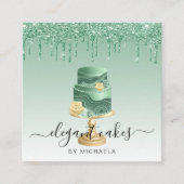 Trouwtaart Glitter Drip Mintgroene Bakkerij Vierkante Visitekaartje (Voorkant)