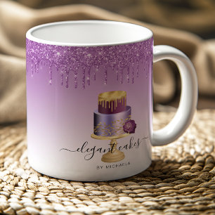 Trouwtaart Glitter Drip Paars Goud Bakkerij Koffiemok