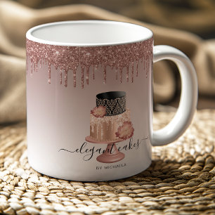 Trouwtaart Glitter Drip Roze Goud Bakkerij Koffiemok