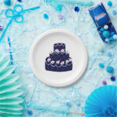 Trouwtaart in marineblauw papieren bordje (Feest)