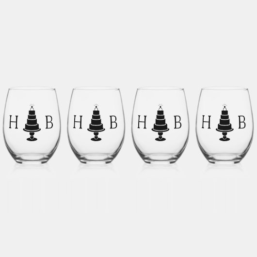 Trouwtaart Initialen Wijnglas Zonder Voet (Voorkant)