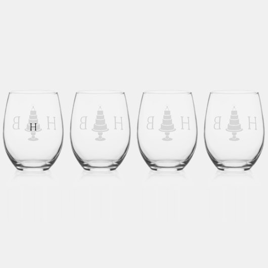 Trouwtaart Initialen Wijnglas Zonder Voet (Achterkant)