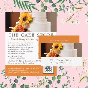 Trouwtaart met bloemen, Cakery/Cake winkel Reclame Flyer