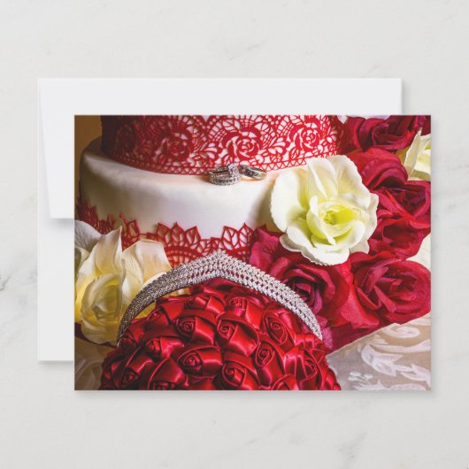 Trouwtaart met boeket en ringen kaart (Voorkant)