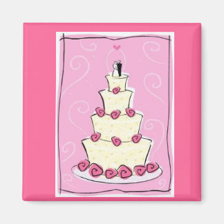 Trouwtaart met roze achtergrond magneet
