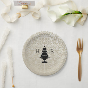 Trouwtaart monogram papieren bordje