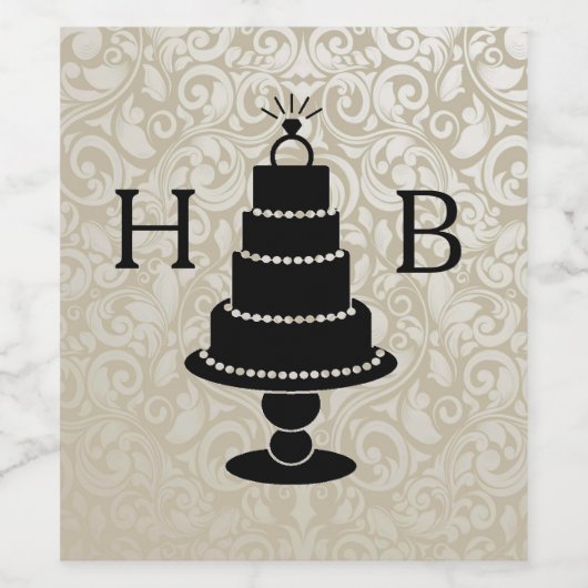 Trouwtaart monogram wijn etiket (Enkel label)