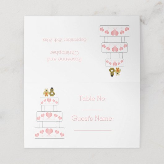 Trouwtaart ontwerp bruiloft plaatskaartje (Buitenkant ongevouwen)