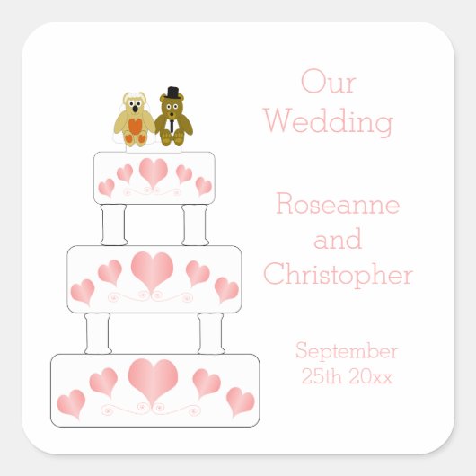 Trouwtaart ontwerp bruiloft vierkante sticker (Voorkant)
