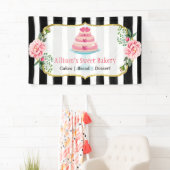 Trouwtaart Ontwerper Goud Roze Bloem Strepen Spandoek (Insitu)