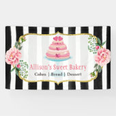 Trouwtaart Ontwerper Goud Roze Bloem Strepen Spandoek (Horizontaal)