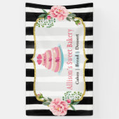 Trouwtaart Ontwerper Goud Roze Bloem Strepen Spandoek (Verticaal)