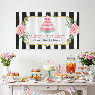 Trouwtaart Ontwerper Goud Roze Bloem Strepen Spandoek