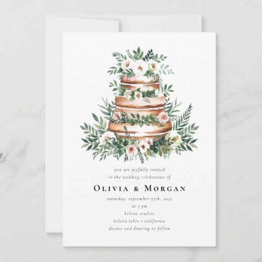 Trouwtaart Romantisch Script QR Code Trouwen Kaart (Voorkant)