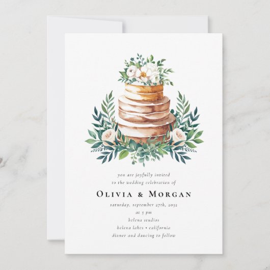 Trouwtaart Romantisch Script QR Code Trouwen Kaart (Voorkant)