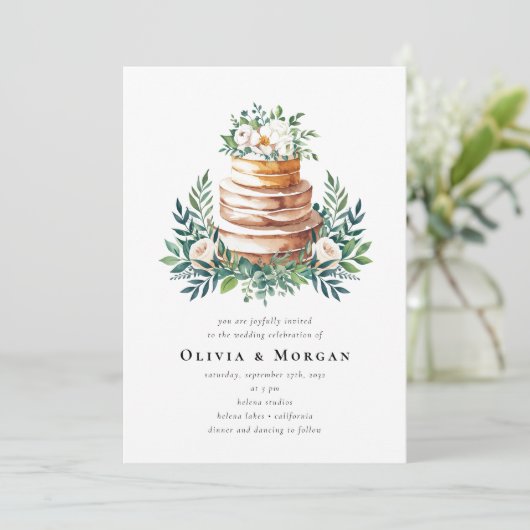 Trouwtaart Romantisch Script QR Code Trouwen Kaart (Staand voorkant)