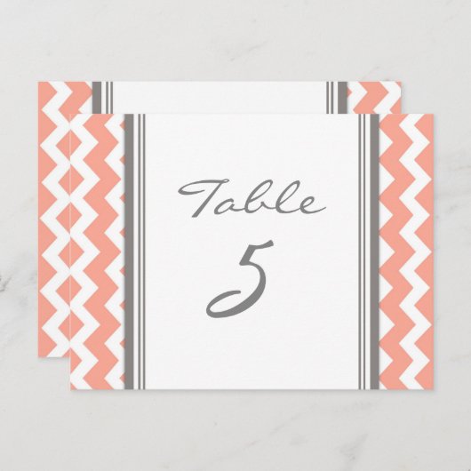 Trouwtafel Aantal Kaarten Coral Grey Chevron (Voorkant / Achterkant)
