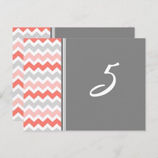 Trouwtafel Aantal Kaarten Coral Grey Chevron (Voorkant / Achterkant)