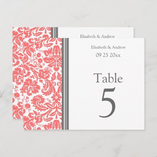 Trouwtafel Aantal Kaarten Grijs Koraal (Voorkant / Achterkant)