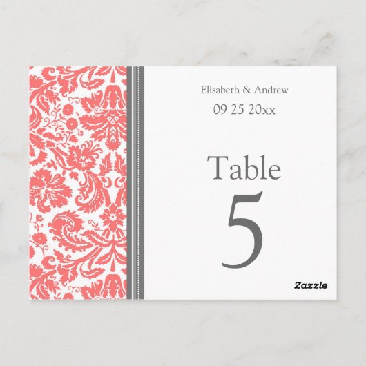 Trouwtafel Aantal Kaarten Grijs Koraal (Achterkant)