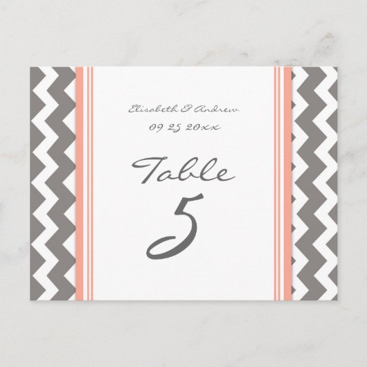 Trouwtafel Aantal Kaarten Grijs Koraal Chevron (Voorkant)