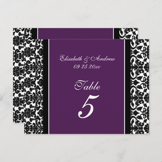 Trouwtafel Aantal Kaarten Plum Damask (Voorkant / Achterkant)