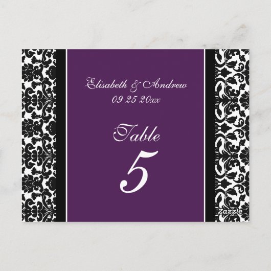 Trouwtafel Aantal Kaarten Plum Damask (Achterkant)