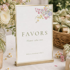 Trouwtafel bordje met wilde bloemen als favoriet