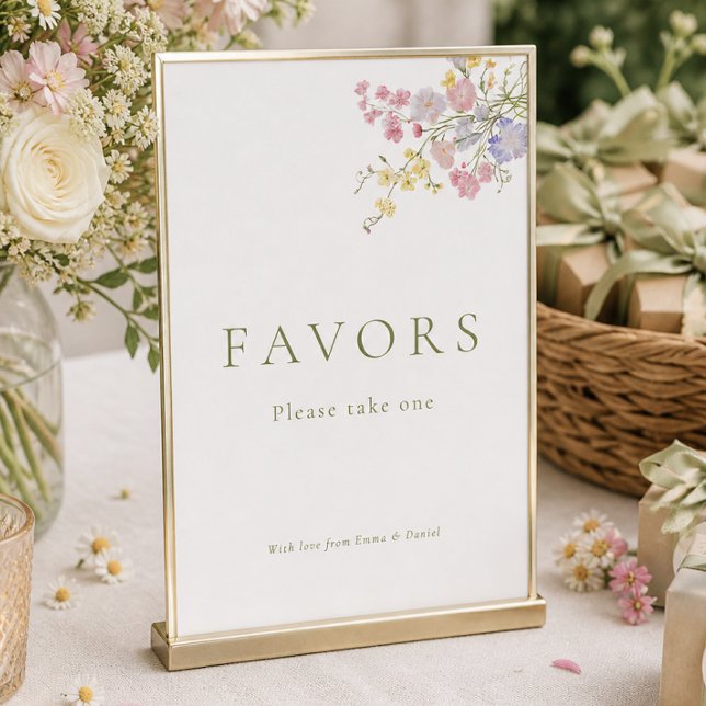 Trouwtafel bordje met wilde bloemen als favoriet (Wildflowers Favors Wedding Tabletop Sign)