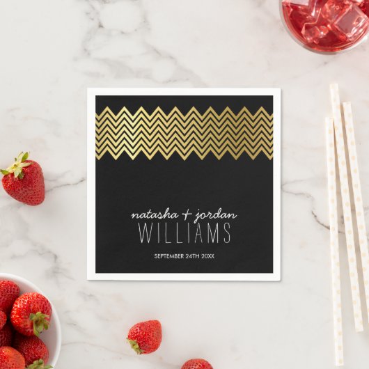 TROUWTAFEL DECOR chevron patroon goud zwart Servetten (Insitu)