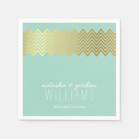 TROUWTAFEL DECOR chevron patroon gouden munt Servet (Voorkant)