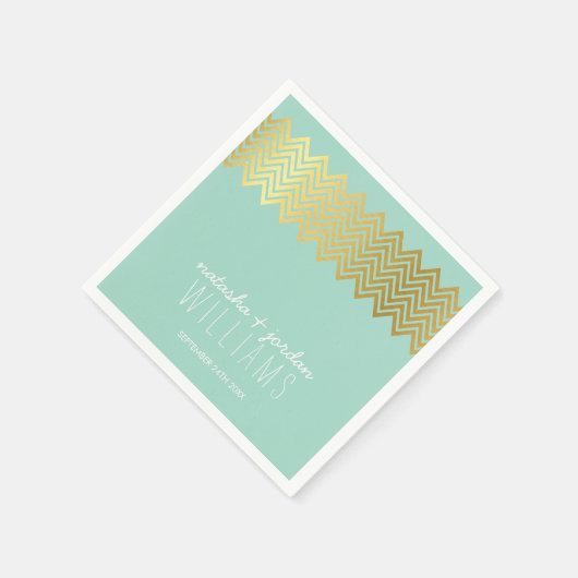 TROUWTAFEL DECOR chevron patroon gouden munt Servet (Hoek)