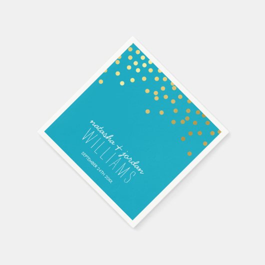 TROUWTAFEL DECOR confetti spots goud turquoise Servetten (Hoek)