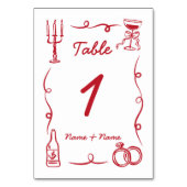 Trouwtafel grillige hand getekend rood geïllustree kaart (Achterkant)