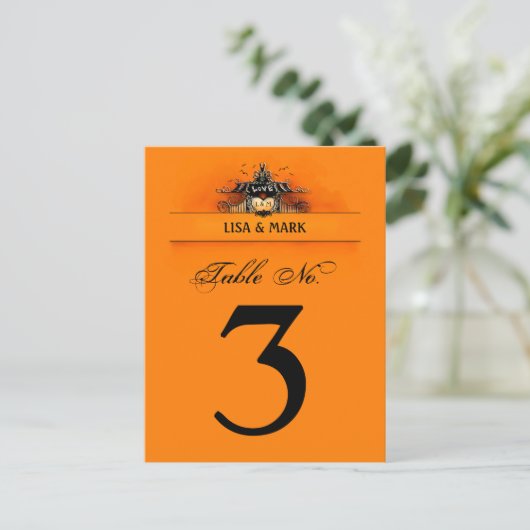 Trouwtafel Kaart - Halloween Liefde Sinaasappel &  (Staand voorkant)