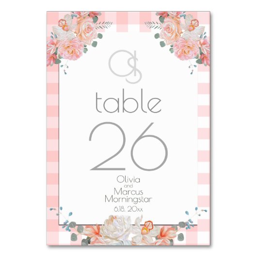 Trouwtafel Kaart | Monogram koraalflora BOHO (Achterkant)