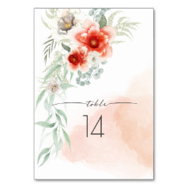 Trouwtafel Kaart | Waterverf Bold Coral Flowers