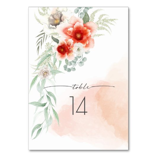 Trouwtafel Kaart | Waterverf Bold Coral Flowers (Voorkant)