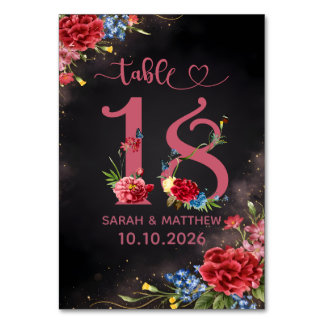 Trouwtafel Nummer 18 Kaart met Blozende Bloemen