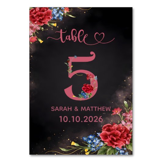 Trouwtafel Nummer 5 Kaart Blush Bloemen (Voorkant)