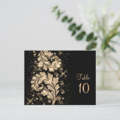 Trouwtafel Nummer Bloemen Glitter Werveltje Goud Briefkaart (Staand voorkant)