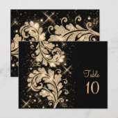 Trouwtafel Nummer Bloemen Glitter Werveltje Goud Briefkaart (Voorkant / Achterkant)