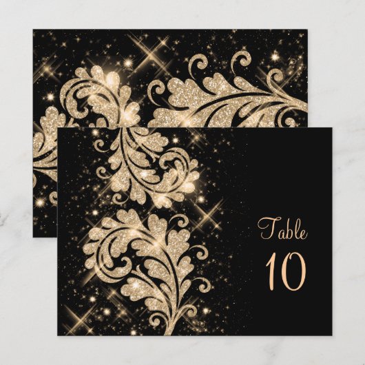 Trouwtafel Nummer Bloemen Glitter Werveltje Goud Briefkaart (Voorkant / Achterkant)