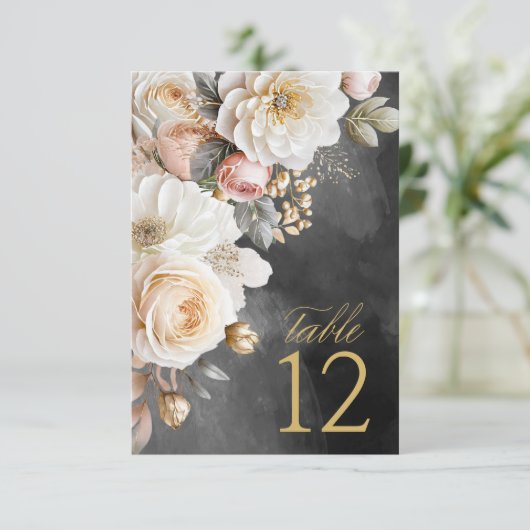 Trouwtafel Nummer Charcoal Bloemendrama ID1022 Kaart (Staand voorkant)