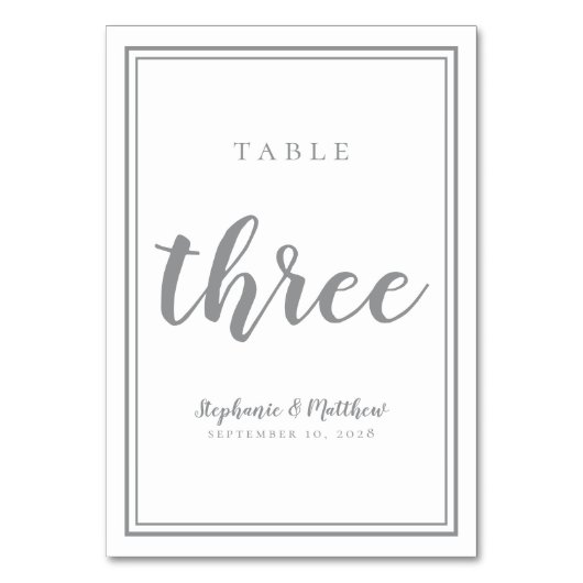 Trouwtafel Nummer Drie Eenvoudig Wit & Grijs Kaart (Voorkant)
