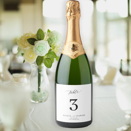 Trouwtafel nummer eenvoudige minimalist sparkling wijnetiket