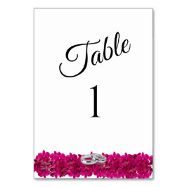 Trouwtafel nummer-fuchsia orchideeën op wit- kaart
