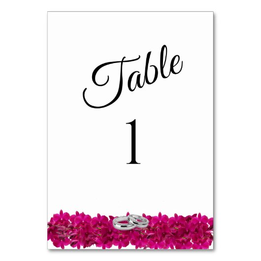 Trouwtafel nummer-fuchsia orchideeën op wit- kaart (Voorkant)