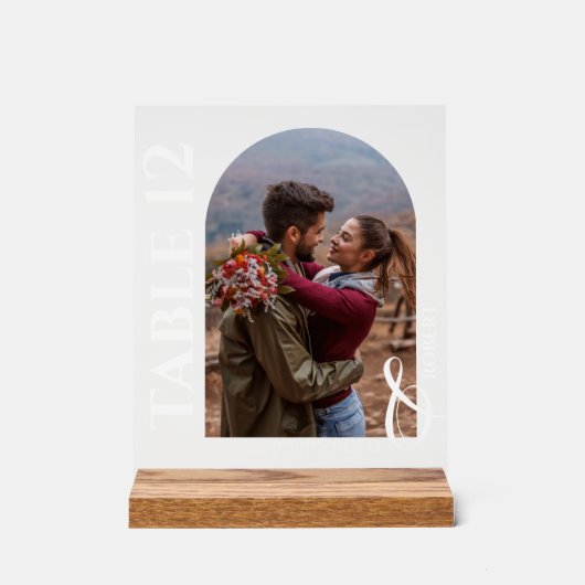 Trouwtafel nummer gebogen foto acryl bord (Voorkant)